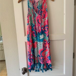 Lilly Pulitzer Coral and Blue Tassel Dress